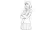 © Box - Line Art Drawing of a Young Woman Standing with Arms Crossed.