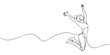 © Line sA - Happy jumping woman continuous one line drawing, Happy jumping celebrating  illustration in continuous one line drawing. Happy person jumping high giving high five in one line draw. Editable vector