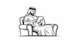 © xor - Man in traditional attire uses tablet while seated comfortably on a couch