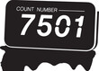 © Cartel - Black vector label icon, COUNT NUMBER 7501, white text, industrial style