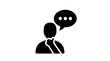 © Morjina - Silhouette of a person in a suit thinking with a speech bubble above their head black on white