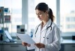 © Yan - A female doctor is reviewing medical documents in a clinical setting.