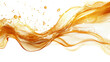 © third - Dynamic golden liquid splash with droplets and swirling motion, isolated on black