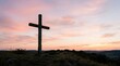 © Марія Томилович - A wooden Christian cross silhouette against a soft pastel sunset sky, minimal composition, gentle clouds and peaceful sacred stillness with copy space, ultra-realistic, no logos.