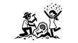 © Zhira - Excited Archeologists Uncovering Fossil