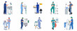 © Ricardo - Collection of medical professionals performing surgical hand scrubbing and hygiene procedures before surgery in a clinical hospital setting.