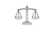 © Jakia - Scales of Justice vector icon illustration. Minimalist black line art on a white background. Balanced legal symbol representing law, court, equality, and fairness. Scalable SVG graphic design.