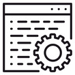 © Hassan - Vector icon of a web browser window with lines of code and a gear symbol, representing software development, programming, web engineering, system configuration, and technical optimization.