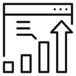© Amit Hasan - Black vector icon illustration of a web browser dashboard with a rising bar chart and upward arrow, symbolizing business growth, data analysis, SEO performance, and digital marketing success.