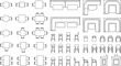 © PrimePixel Co - Top view seating layout and furniture floor plan vector set. Thin line tables, chairs, conference, classroom, auditorium and lounge seating icons for CAD plans and architectural design