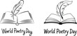 © Sharmin - Minimalist line art illustration of open books and quill pens for World Poetry Day celebration and literary events.