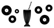 © Luka - Retro Diner Milkshake and Vinyl Records Set, Vintage 1950s Style Soda Glass and Music Discs Vector Illustration