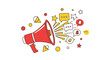 © laila - Retro Megaphone Announcing Updates and Notifications with Various Icons