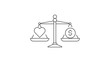 © Akash - Business ethics vector icon illustration featuring a minimalist black line drawing of a balanced scale with a heart and a dollar sign, representing the balance between profit and social values.
