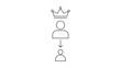 © Akash - Succession planning vector icon illustration featuring a minimalist black line outline of a crown above a leader with a downward arrow pointing to a successor on a clean white background.