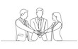 © Stockline - Three business people in suits putting hands together in unity and teamwork with line art single line teamwork business together collaboration strategy partnership agreement corporate