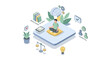 © se - Isometric illustration of meditation and mindfulness with symbolic elements