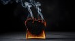 © Nazmul - Burnt Toast on Fire with Smoke - Kitchen Accident and Cooking Failure Concept, Heavily Overcooked Bread with Flames against Dark Background, Fire Hazard Still Life.