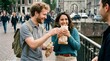© utaem2022 - Young couple enjoying street food and laughing in city