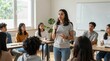 © Cloudyew - Group Discussion in a Classroom with Young Diverse Students Presenting