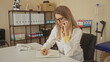 © Krakenimages.com - Woman doctor in white coat talks on phone while writing notes at a desk with stethoscope and medical records in a clinic building; professional care.