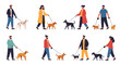 © Brandon - Collection of diverse people walking various breeds of dogs on leashes showing an active community lifestyle and pet ownership in the city.