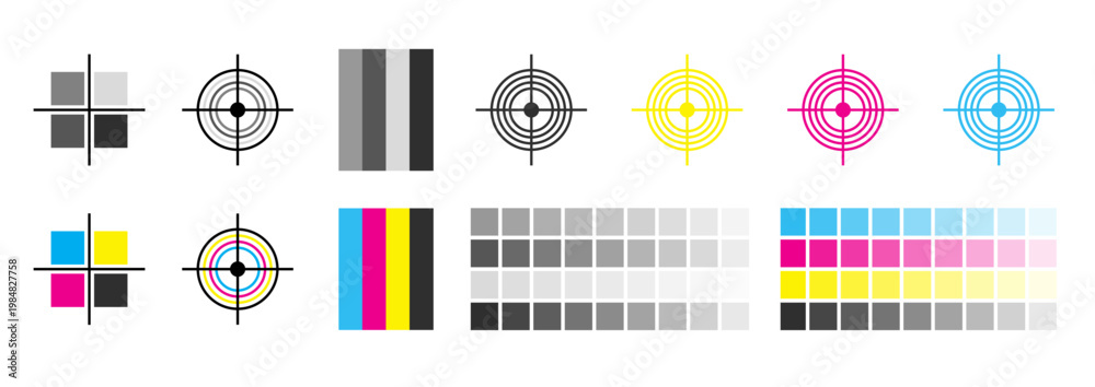 CMYK Color Registration Marks and Calibration Swatches with Grayscale ...