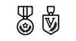 © AlMaruf - Medal and shield award icons with achievement recognition competition champion performance accomplishment isolated background insignia