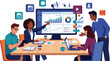© zagrapic540 - Diverse team collaborating on a business strategy with analytics and social media icons