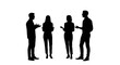 © Riyadkingline - Four silhouetted people engaged in a group discussion with smartphones isolated on transparent background, Vector