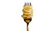 © Maria - Golden fork holding a nest of fettuccine pasta, isolated on transparent background