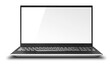 © Pihuliak - Modern black laptop with blank screen isolated on transparent background. Front view of sleek portable computer with keyboard and display, ideal for technology, office, and mockup concepts. PNG