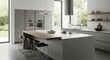 © mochalfin - Modern minimalist kitchen design with island counter and bar stools