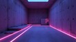 © Alexander Chaykin - A minimalist concrete room with pink neon lights creating an abstract atmosphere.