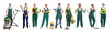© New Africa - Cleaning service workers with supplies. Collection of portraits on white background