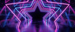 © Olga Ко - Fundo abstrato com túnel de estrelas em luzes neon brilhantes rosa e azul, design retro futurista