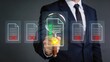 © Lee - Businessman using magnifying glass to inspect digital documents with checkmarks and crosses highlighting quality control audit verification selection and approval processes in