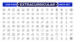 © artshuvo - Extracurricular Activity Outline Icons Set. A Professional Collection of Vector Symbols for Student Clubs, Sports, Music, Campus Leadership, Creative Arts, and Diverse School Group Development.