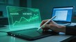 © xinxia - A person uses a stylus on a digital tablet, interacting with code and a graph interface, with a laptop in the background. Represents tech, programming, and digital design.