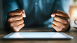 © THESUN - Frustrated man clenched fist anger stress tablet hand, clenched fists over tablet desk, frustrated emotion during online work