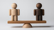 © Aillusionist - Wooden human figures balanced on scale concept representing equality diversity inclusion fairness social justice metaphor minimal clean background with copy space