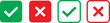 © MDParveg - Check mark icon set. Check box icon with right and wrong buttons, yes or no checkmark icons. green tick box and red cross symbol.  Check box icon with right and wrong buttons