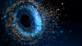Abstract digital illustration of a human eye with particles floating around it, showcasing a modern artistic design and visual concept.