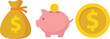 © Alhamdulillah  - Money bag piggy bank gold coin with currency vector illustration