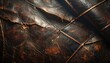 © wong - A close-up of worn, dark brown leather with visible creases and scratches