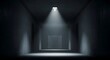 © Sufia - A dimly lit narrow hallway with a single glowing overhead light bulb casting a sharp cone of illumination down onto the empty floorboards, creating an eerie atmosphere of mystery and quiet suspense.
