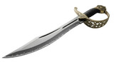 Elegant sword with intricate gold hilt and scratched blade design