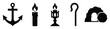 © Maestro - Christian faith symbols collection featuring anchor, burning candles, shepherd staff, and empty tomb for religious content and spiritual design projects