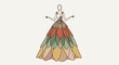 © Muh - Illustration of a woman wearing an elegant gown with a tiered skirt made of colorful leaf-shaped panels fashion art