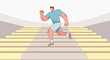 © Muh - Muscular man running up steps in vector illustration; athletic male training on stairs; sporty character with determination in motion